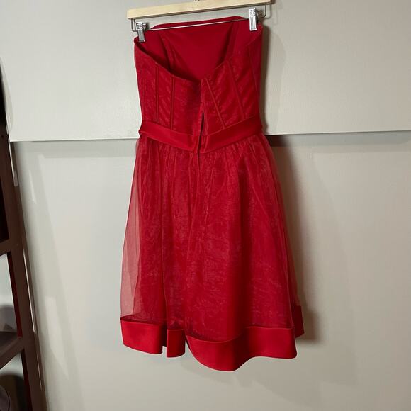 Alfred Angelo Cherry Red Tulle Layered Corset Dress SZ 10 Bow Detail A-Line - Picture 4 of 7